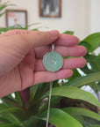 18K White Gold "Good Luck Button" Necklace Icy Green Jadeite Jade Pendant Necklace