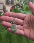 Baikalla 18K White Gold "Ping An Kou" Apple Green Jadeite Jade Lucky Pendant