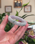 Baikalla Lotus Carving Natural Icy Green & Lavender Jadeite Jade "Half Round" Bangle Bracelet (55.6mm) 