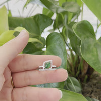 18k White Gold Natural Imperial Green Oval Jadeite Jade Engagement Ring With Diamonds