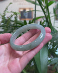 Baikalla Light Icy Oil-Green Jadeite Jade "Half Round" Bangle Bracelet (59.7mm) 