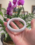 Baikalla White-Grey & Light Green Jadeite Jade "Half Round" Bangle Bracelet (62.2mm) 