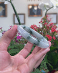 Baikalla Natural Icy Blue-Green Flowers Jadeite Jade "Half Round" Bangle Bracelet (58mm) 