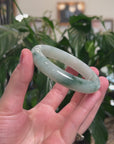 Baikalla Natural Icy Light Green W/ Deep Green Flowers Jadeite Jade "Half Round" Bangle Bracelet (60.4mm) 