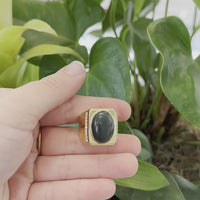 Baikalla "Classic Signet" Gold Plated Sterling Silver Natural Green Nephrite Jade Classic Men's Ring