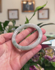 Baikalla Natural Icy Blue-Green Flowers Jadeite Jade "Traditional Round" Bangle Bracelet (55.1mm) 