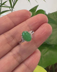 18k White Gold Natural Imperial Green Jadeite Jade Engagement Ring With Diamonds