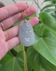 Genuine Ice Blue Jadeite Jade RuYi Pendant Necklace With 18K Gold Bail