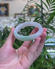 Baikalla Icy White W/ Apple-Green Patch Jadeite Jade "Half Round" Bangle Bracelet (57.6mm) 