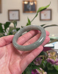 Baikalla Natural Light Icy Oil-Green Jadeite Jade "Half Round" Bangle Bracelet (56.2mm) 