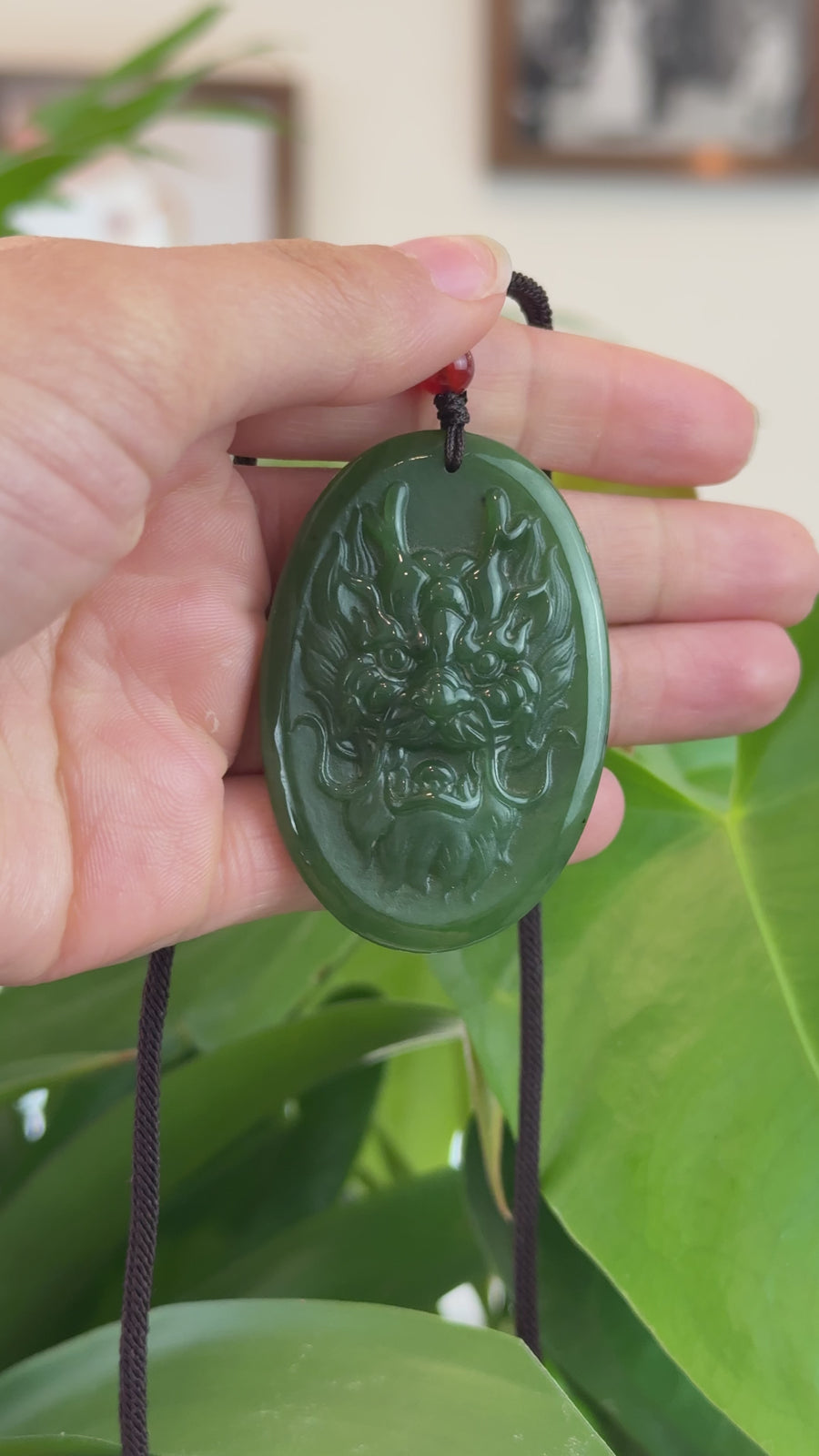 Natural Jade 12 Zodiac: Nephrite Jade Dragon Pendant Necklace in Deep Green
