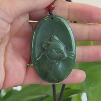 Natural Jade 12 Zodiac: Nephrite Jade Rat Pendant Necklace in Deep Green