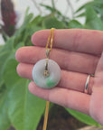"Good Luck Button" Jadeite Jade Lucky KouKou Pendant With 14K Yellow Gold Bail