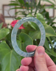 High End Natural Burmese Ice Blue Green Flower Jadeite Jade Bangle Bracelet (51mm) 