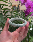 Baikalla White-Green W/ Blue-Green Flowers Jadeite Jade "Half Round" Bangle Bracelet (63mm) 