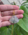 Burmese Ice Blue Green Jadeite Jade Happy Buddha Necklace With 18K Gold Bail
