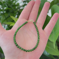 18K Yellow Gold Clasp With Genuine Green Jade Round Beads Bracelet Bangle ( 4 mm )