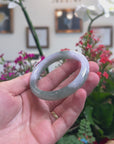 Baikalla Natural Icy Oil-Green & Light Lavender Jadeite Jade "Half Round" Bangle Bracelet (55.5mm) 