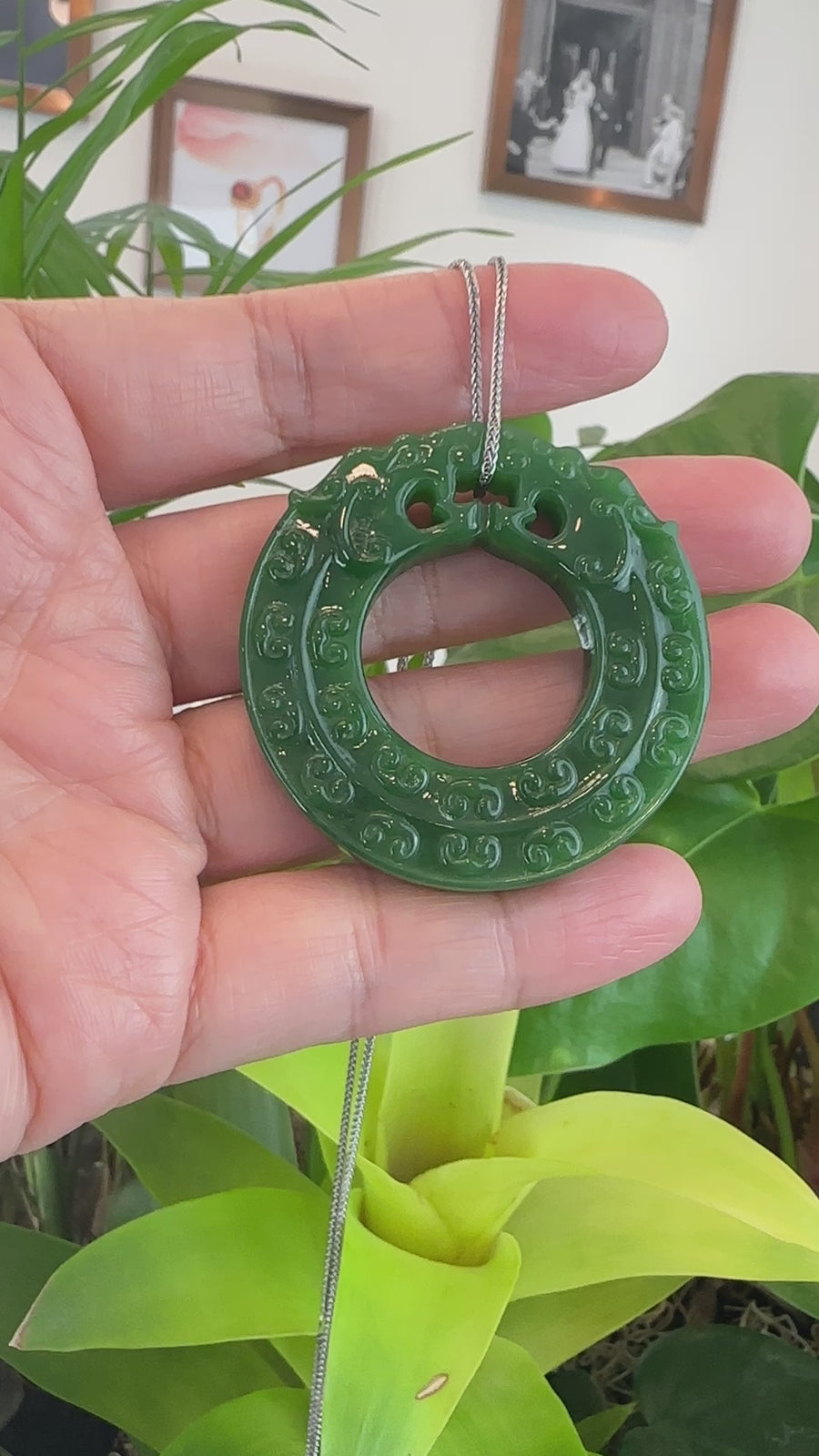 Baikalla™ " Double Dragon Good Fortune" Carving Pendant Necklace Natural Nephrite Jade