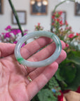 Baikalla Natural Icy Green Flower Jadeite Jade "Oval Traditional Round" Bangle Bracelet (51mm) 