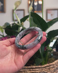Baikalla Natural Light Lavender W/ Deep Blue-Green Flowers Jadeite Jade "Half Round" Bangle Bracelet (60.7mm) 