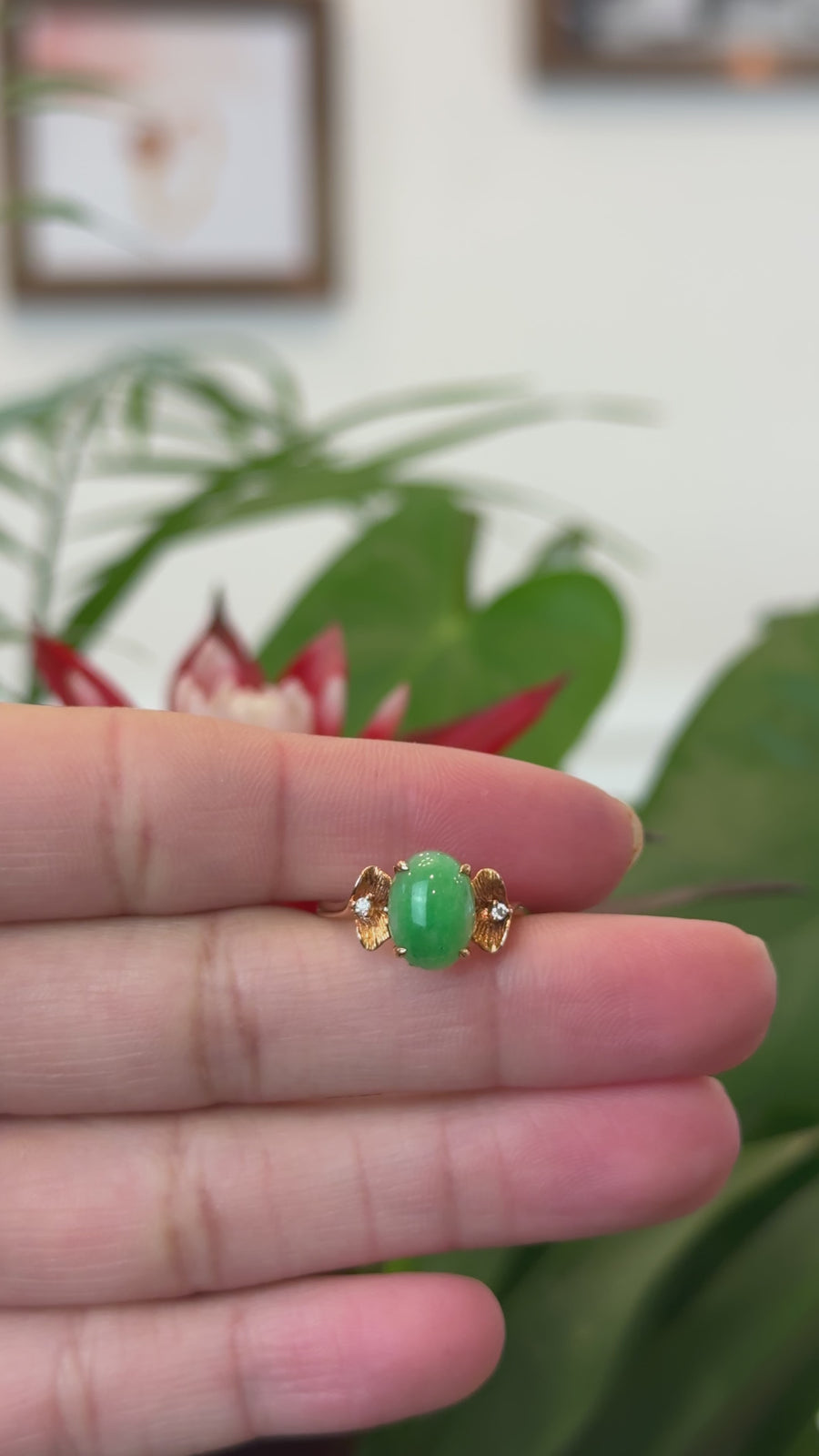 Baikalla™ "Aretha" 18k Rose Gold Natural Imperial Jadeite Morning Glory Engagement Ring