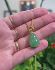 Baikalla Natural Icy Apple-Green Jadeite Jade "Hulu" Pendant W/ 18ky Gold & Natural Diamond Bail