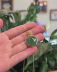 Baikalla Natural Icy Oil Green Jadeite Jade "RuYi" Pendant W/ 18ky Gold Bail & Natural Diamonds