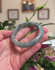 Baikalla Natural Blue-Green Flowers Jadeite Jade "Half Round" Bangle Bracelet (57.7mm) 