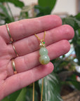 Baikalla Natural Apple-Green & Sajin (Golden Dust) Jadeite Jade "Hulu" Pendant W/ 18ky Gold Bail & Natural Diamonds