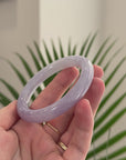High-End Natural Lavender W/ Faint Blue-Green Flowers Jadeite Jade "Traditional Round" Bangle Bracelet (55.5mm) 