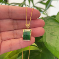 18k White Gold Genuine Burmese Jadeite Bamboo Pendant Necklace With Diamond