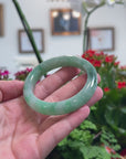Baikalla Natural Icy Vibrant Forest Green Jadeite Jade "Half Round" Bangle Bracelet (53.9mm) 