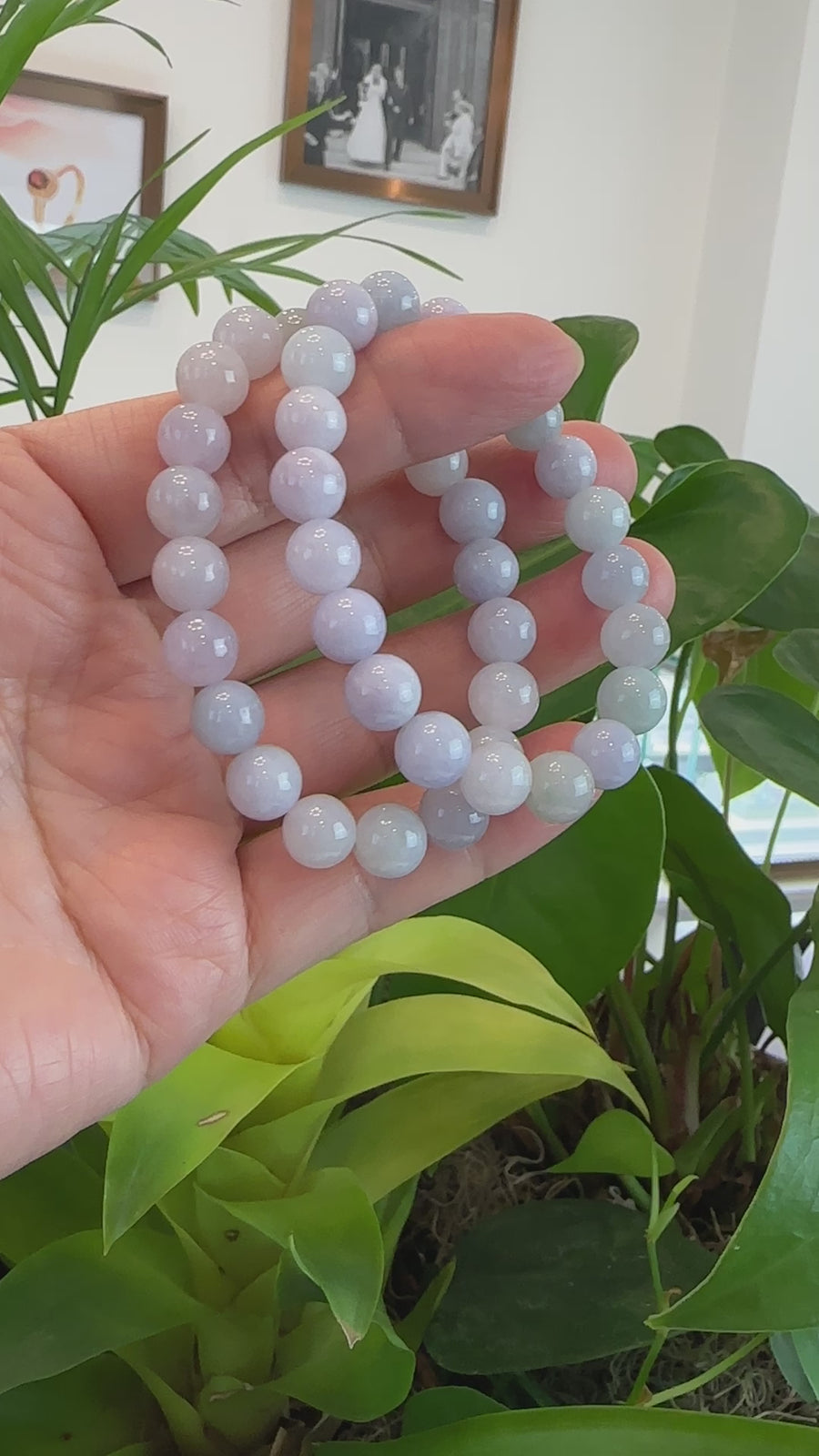 Natural Jadeite Jade Round Lavender Beads Bracelet ( 9.5 mm )
