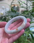 Baikalla White-Green W/ Sajin Flower Jadeite Jade "Half Round" Bangle Bracelet (60.8mm) 