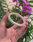 Baikalla Light Green & White Jadeite Jade Oval Bangle Bracelet (54.5mm) 