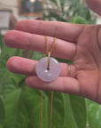 Baikalla "Ping An Kou" (Good Luck Button) Lavender Jadeite Jade Pendant W/ 18K Yellow Gold Bail