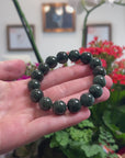 Baikalla WuJi Deep Green Genuine Jadeite Jade Large Round Bead Bracelet (12.5mm)