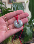 Baikalla Natural Deep Blue-Green Patches Jadeite Jade "Ping An Kou" (Good Luck Button) Pendant Necklace