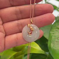 18k Rose Gold Genuine Jadeite Constellation (Pisces) Necklace with Diamonds & Ruby