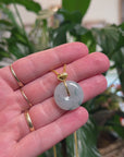 Baikalla 18K Yellow Gold "Ping An Kou" (Good Luck Button) Natural Icy Blue-Green Flower Jadeite Jade Pendant