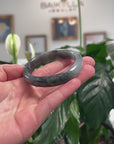 Baikalla Natural Black Wuji Jadeite Jade "Oval" Bangle Bracelet (55.4mm) 