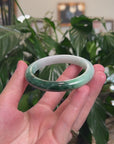 Baikalla Natural Light Green W/ Deep Green Patch Jadeite Jade "Half Round" Bangle Bracelet (57.4mm) 
