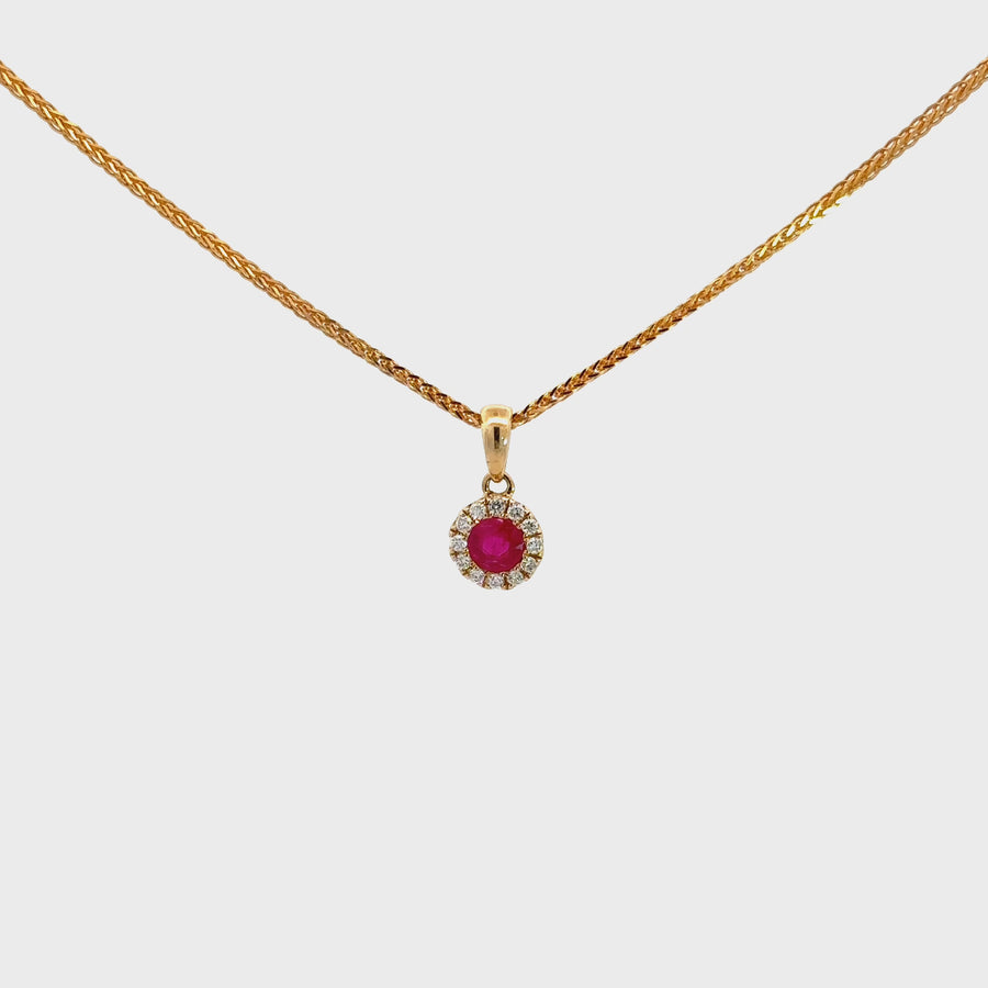 14k Yellow Gold Natural Ruby Pendant Necklace