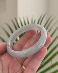 Baikalla Natural Icy Light Blue-Green W/ Red Flowers Jadeite Jade "Half Round" Bangle Bracelet (58.1mm) 