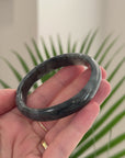 Baikalla Natural Black Wuji Jadeite Jade "Oval Half Round" Bangle Bracelet (56.4mm) 