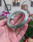 Baikalla Natural Light Green Flowers Jadeite Jade "Half Round" Bangle Bracelet (59.7mm) 