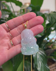Baikalla 18K Yellow Gold "Guan Yin" Icy White & Light Blue-Green Jadeite Jade Pendant