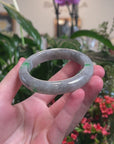 Baikalla Black Sesame Wuji & Vibrant Green Flowers Jadeite Jade "Half Round" Bangle Bracelet (57mm) 