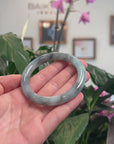 Baikalla Natural Black Wuji & Light Green Jadeite Jade "Traditional Round" Bangle Bracelet (55.8mm) 